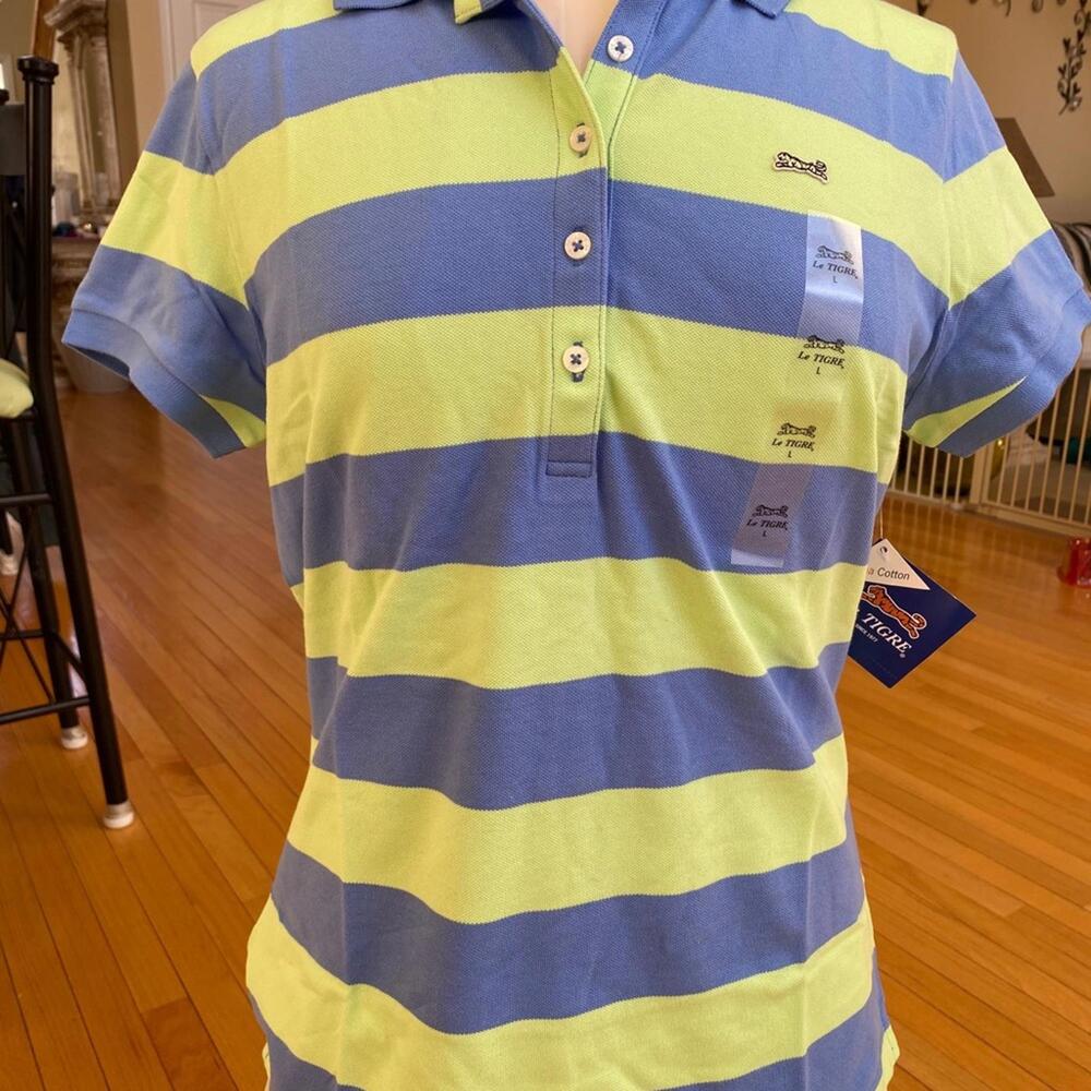 Le Tigre Women's Striped Polo Shirt Size Large